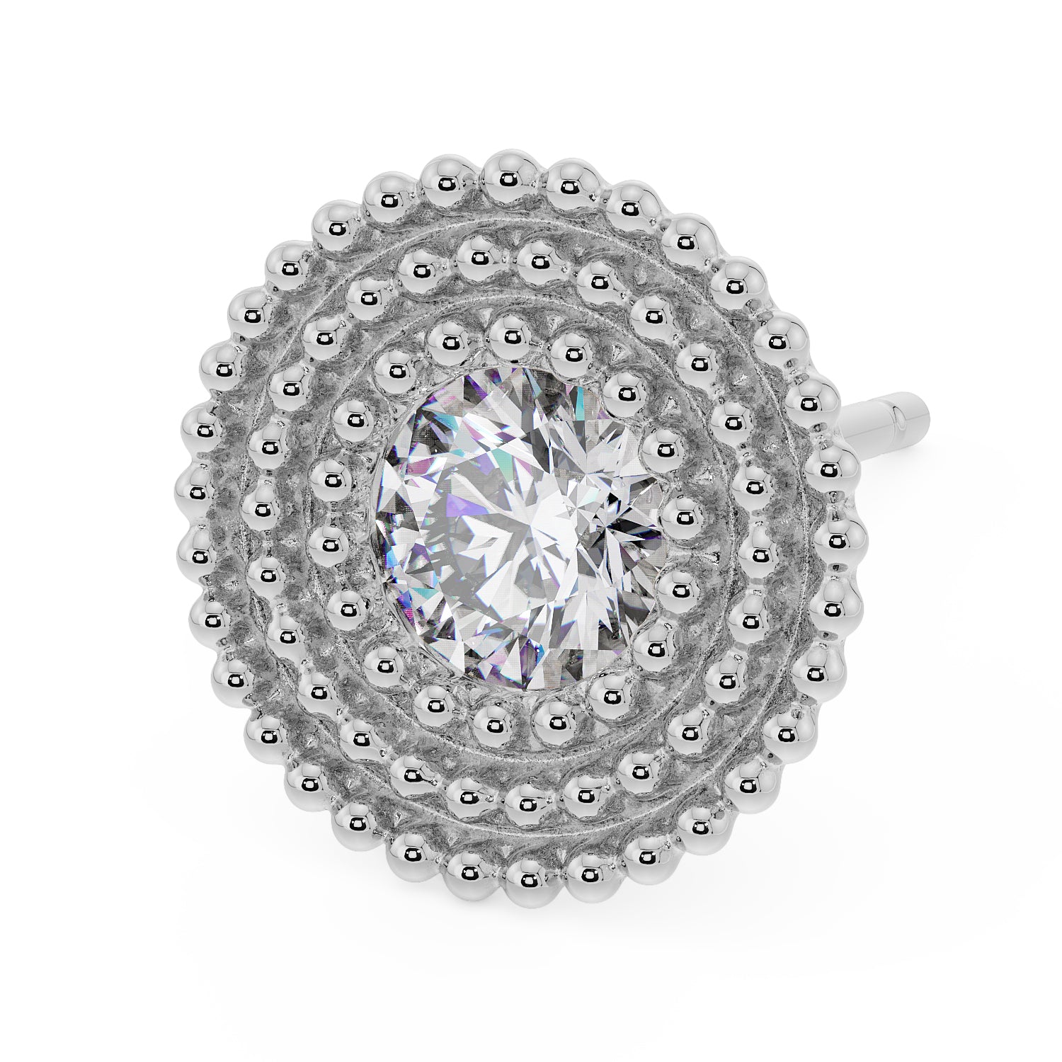 Radial Milgrain CZ Stud 14K Gold Earring