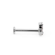 Side profile of white gold marquise diamond flat back labret stud showing full post length and flat disc backing