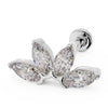 14k white gold marquise diamond fan flat back labret stud, angled view showing post and flat disc