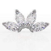 Close-up front view of white gold marquise CZ fan charm showing sparkle and petal arrangement