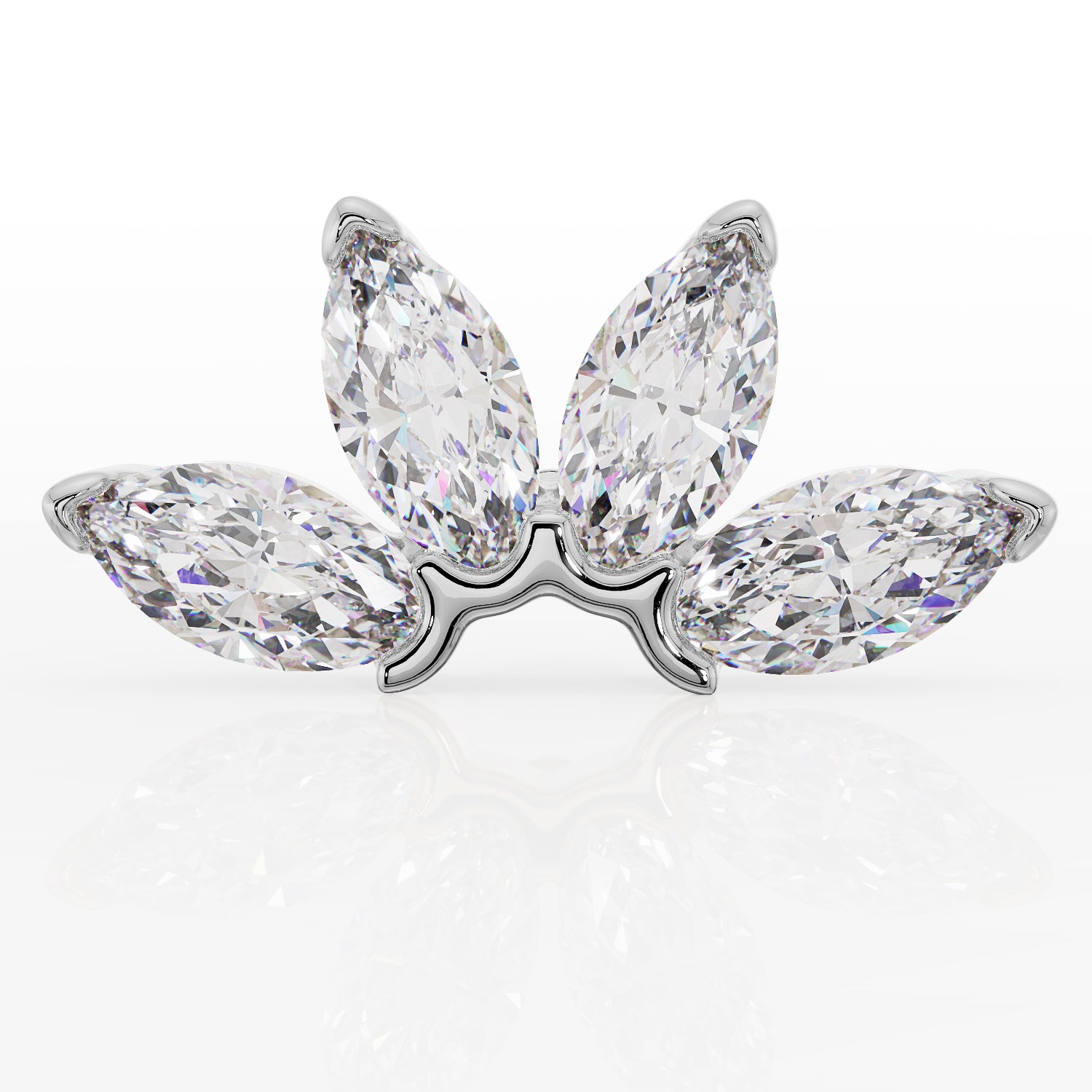 Marquise Fan Diamond or CZ Stud 14K Gold Earring