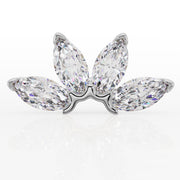 Close-up front view of four marquise-cut stones in fan setting, showing brilliant faceting detail
