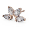 14K rose gold pear fan stud earring with four pear-cut diamonds, angled view showing warm gold setting