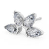 14K white gold pear fan stud earring with four pear-cut diamonds in floral arrangement, angled view