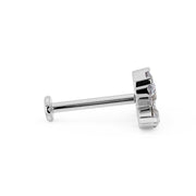 Side profile of white gold 4 pear CZ flat back stud showing full post length and flat disc backing