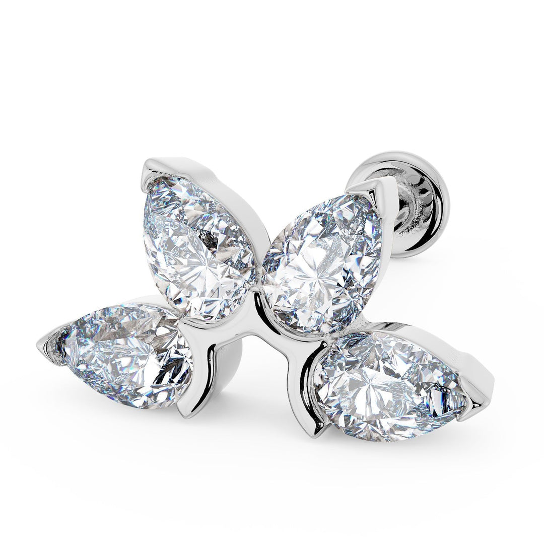 4 Pear Cubic Zirconia Flat Back Stud Nose Lip Cartilage Earring - White Gold