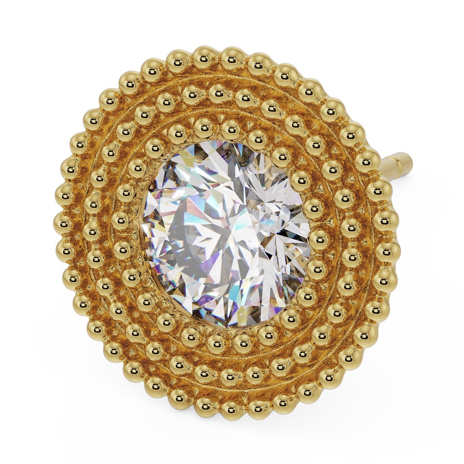 Radial Milgrain CZ Stud 14K Gold Earring