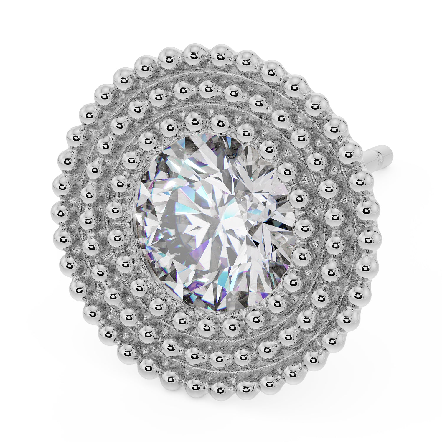 Radial Milgrain CZ Stud 14K Gold Earring