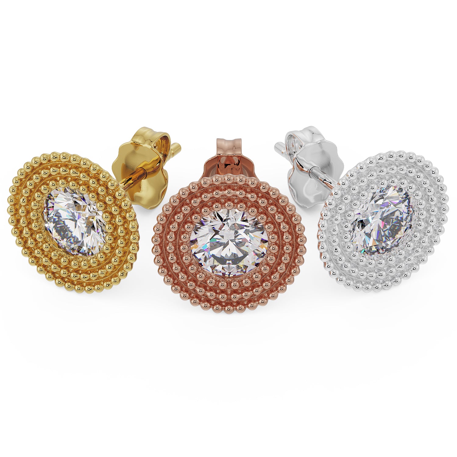 Radial Milgrain CZ Stud 14K Gold Earring