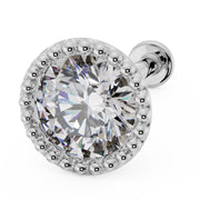 14k white gold 4mm CZ milgrain flat back labret stud, angled front view showing beaded halo detail