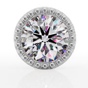 White gold 4mm CZ milgrain flat back stud, straight-on front view highlighting beaded milgrain border