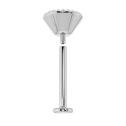 White gold milgrain flat back labret stud disassembled, showing threaded top and flat back post separately