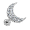 14k white gold diamond moon labret stud, front-facing view showing crescent shape and flat disc back