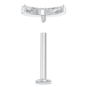 Exploded view of diamond moon flat back stud showing internally threaded top and flat back post