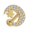 14k yellow gold diamond crescent moon and star flat back labret, angled front view