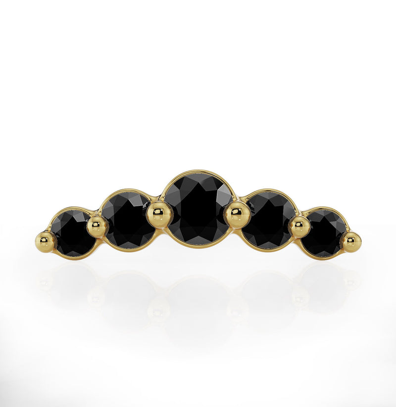 Close-up front view of 14K yellow gold black diamond climber charm showing 5 graduated stones