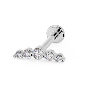14K white gold CZ climber flat back earring with 5 bezel-set stones, angled view