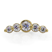 14K yellow gold mini climber flat back earring, close-up front view of 5 graduated CZ stones