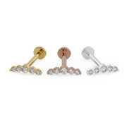 Mini climber CZ flat back earring in all three metals: 14K yellow gold, rose gold, and white gold