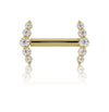 14k yellow gold VS1 diamond mini climber nipple barbell, front view with both ends threaded on