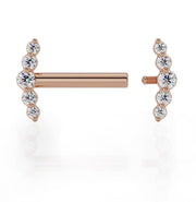 14K rose gold CZ mini climber nipple barbell showing internally threaded post and climber ends