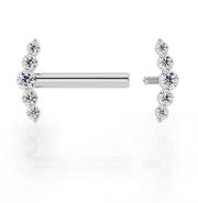 14k white gold diamond climber nipple barbell with one end off, showing internally threaded barbell post