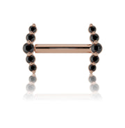 14k rose gold black diamond mini climber barbell nipple ring with warm blush-toned bar and end caps