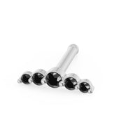 14K white gold black diamond nose bone ring with straight post, angled side view