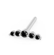 14K white gold black diamond climber nose stud with straight post, side angle view