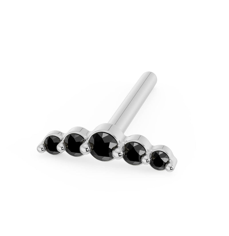 14K white gold black diamond climber nose stud with straight post, side angle view