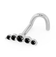 14K white gold black diamond climber nose ring with twist post, side angle view