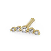 14K yellow gold mini climber nose ring with straight bone post and 5 bezel-set diamonds