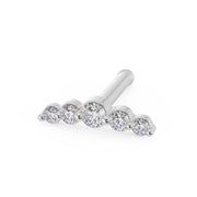 14K white gold mini climber nose ring with straight bone post and five bezel-set diamonds
