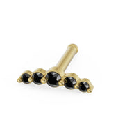 14K yellow gold black diamond climber nose bone ring, angled view showing ball end