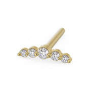 14K yellow gold climber nose ring with straight post style and 5 CZ stones in graduated sizes