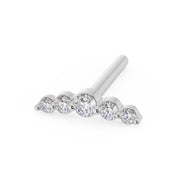 14K white gold mini climber nose ring with straight post, angled view of bezel-set diamond row