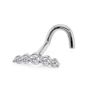 14K white gold diamond climber nose ring with 5 graduating bezel-set diamonds, twist post style
