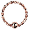 14K rose gold twisted fixed bead ring, front view highlighting warm rose tone and braided texture
