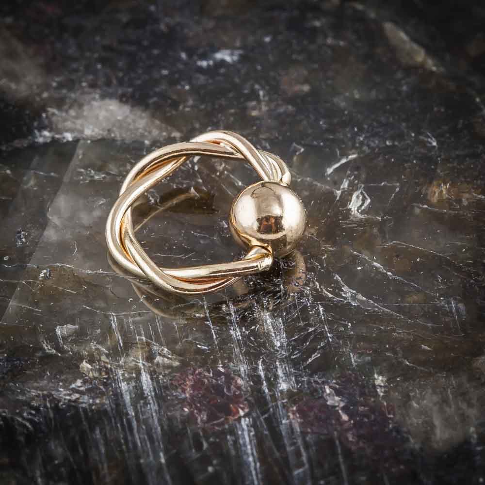 14K Gold Twisted Captive Bead Ring-14K Yellow Gold   16G   1 2