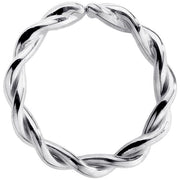 14K white gold twisted seamless ring hoop, front view showing high-polish braided texture