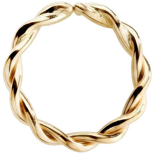 14K yellow gold twisted seam ring hoop, front view showing braided rope-style detail