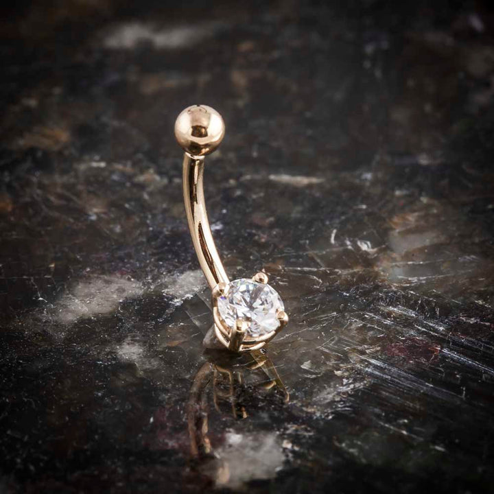 Round Solitaire Cubic Zirconia 14k Gold Belly Button Ring-14k White Gold