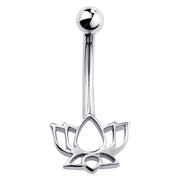14k white gold lotus flower belly ring with open cutout petal design, front view