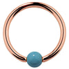 14K rose gold captive bead ring with faux turquoise 3mm bead, warm pink-gold hoop front view