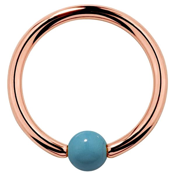 Faux Turquoise 14K Gold Captive Bead Ring-14K Rose Gold   20G   5 16"