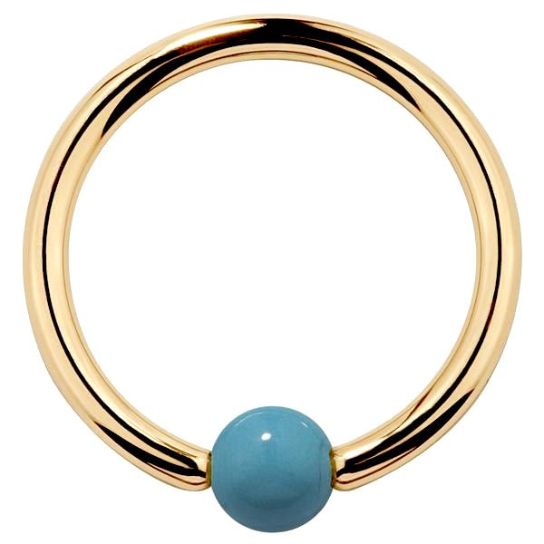 Faux Turquoise 14K Gold Captive Bead Ring-14K Yellow Gold   20G   5 16"