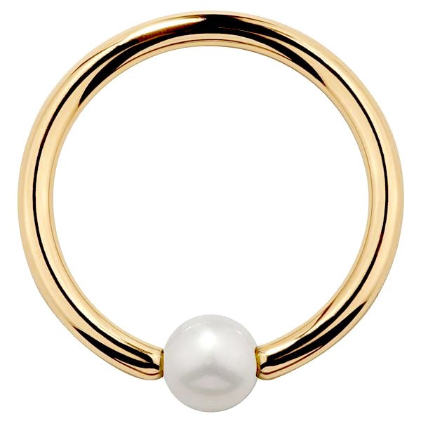 Cultured Pearl 14K Gold Captive Bead Ring-14K Yellow Gold   14G   7 16"