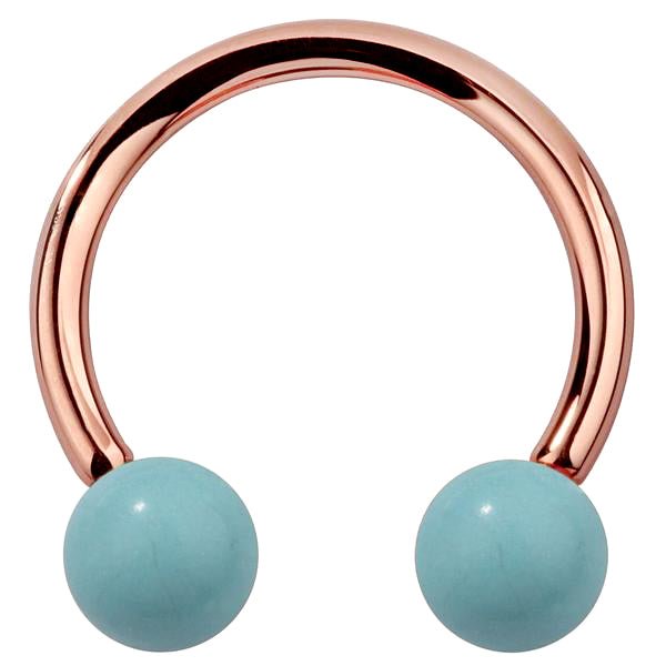 Faux Turquoise 14K Gold Circular Barbell-14K Rose Gold   18G   7 16"