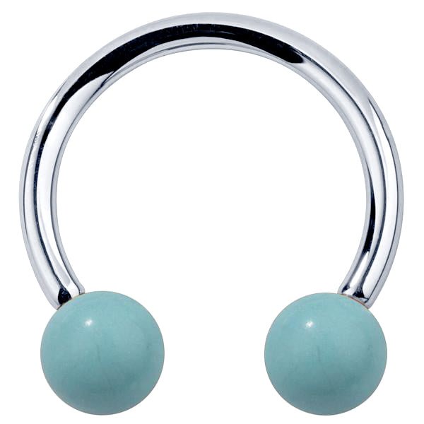 Faux Turquoise 14K Gold Circular Barbell-14K White Gold   18G   7 16