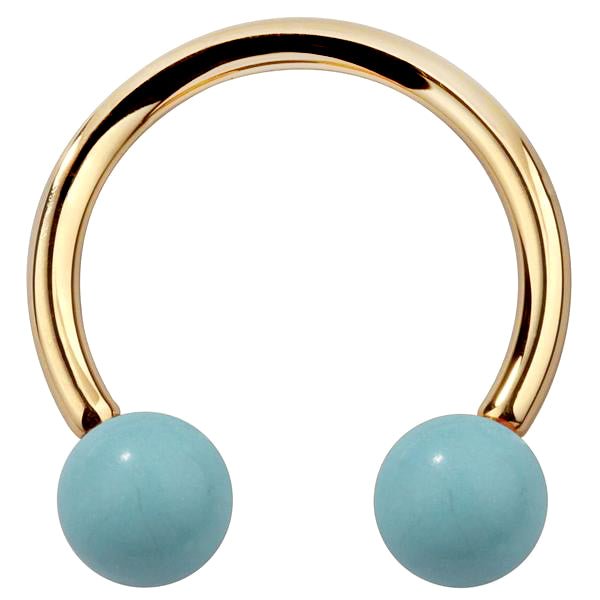 Faux Turquoise 14K Gold Circular Barbell-14K Yellow Gold   18G   7 16